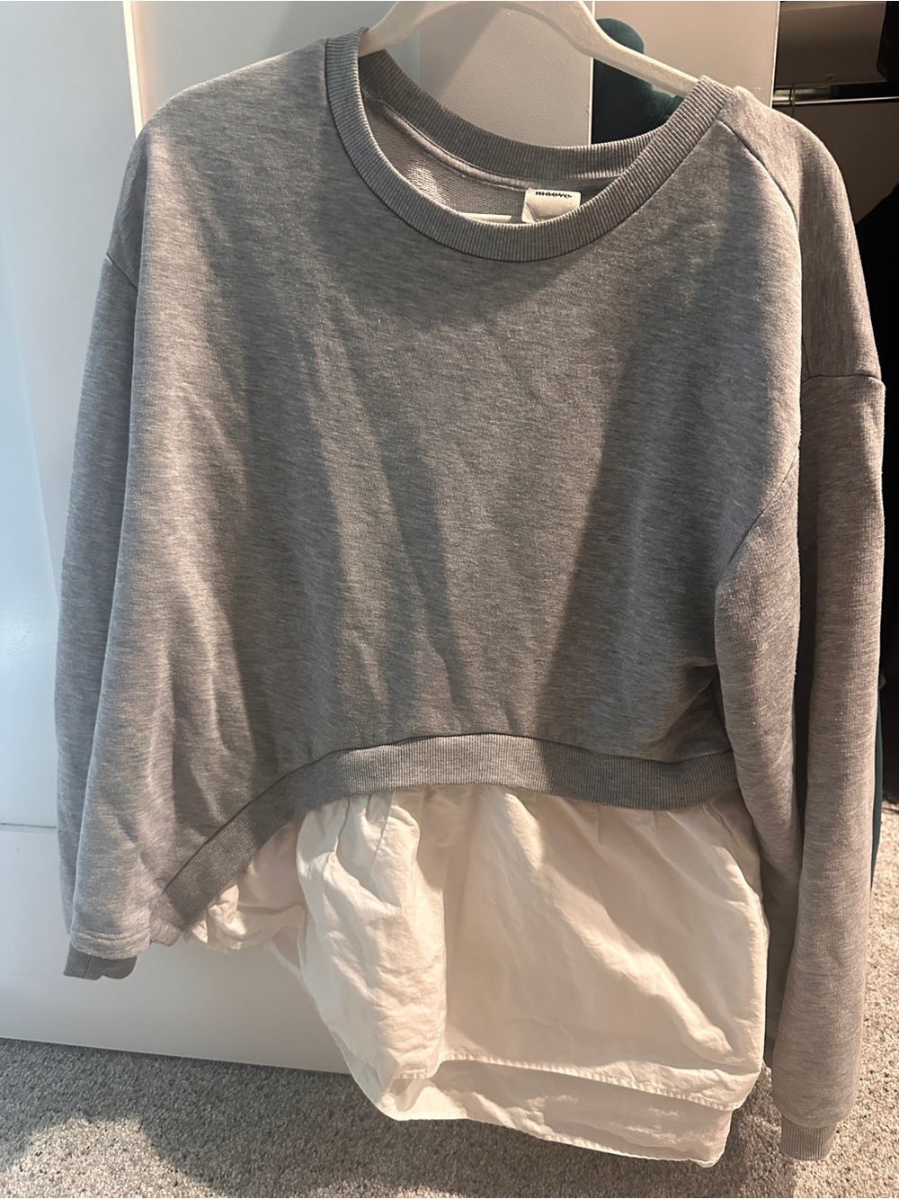 Anthropologie Layered Gray Sweatshirt with White Hem Panel